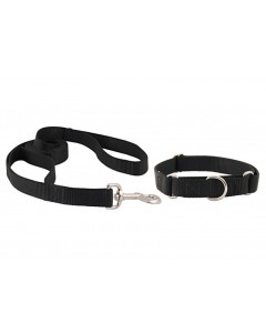 Woofi Dog Double Nylon Leash Collar set - Medium - Black